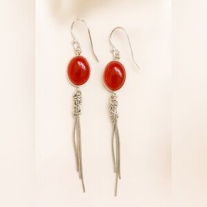 Sterling Silver Elegant Carnelian Rope Knot Dangle Earrings New